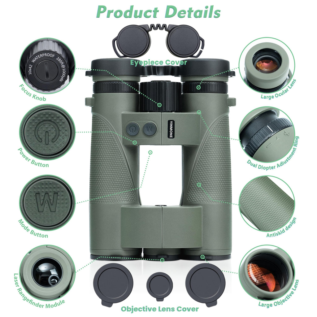 YINMONE 10x42 Laser Rangefinder Binoculars for Hunting Range Finder 2500Yds