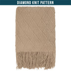 PAVILIA Knit Throw Blanket, Soft Knitted Farmhouse - Tan Taupe / 60 X 80 Inches - Twin view 2