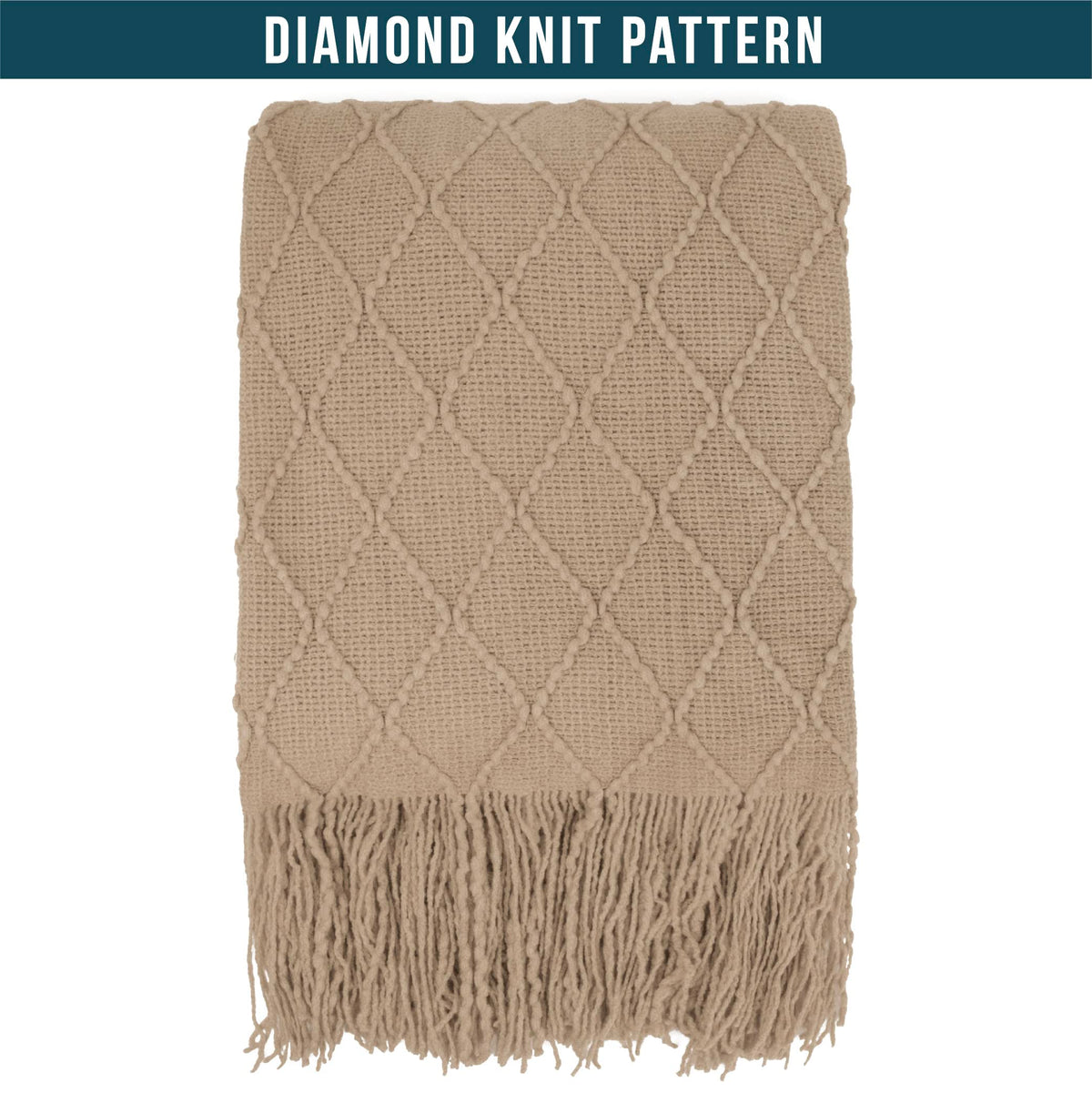 PAVILIA Knit Throw Blanket, Soft Knitted Farmhouse - Tan Taupe / 60 X 80 Inches - Twin view 2