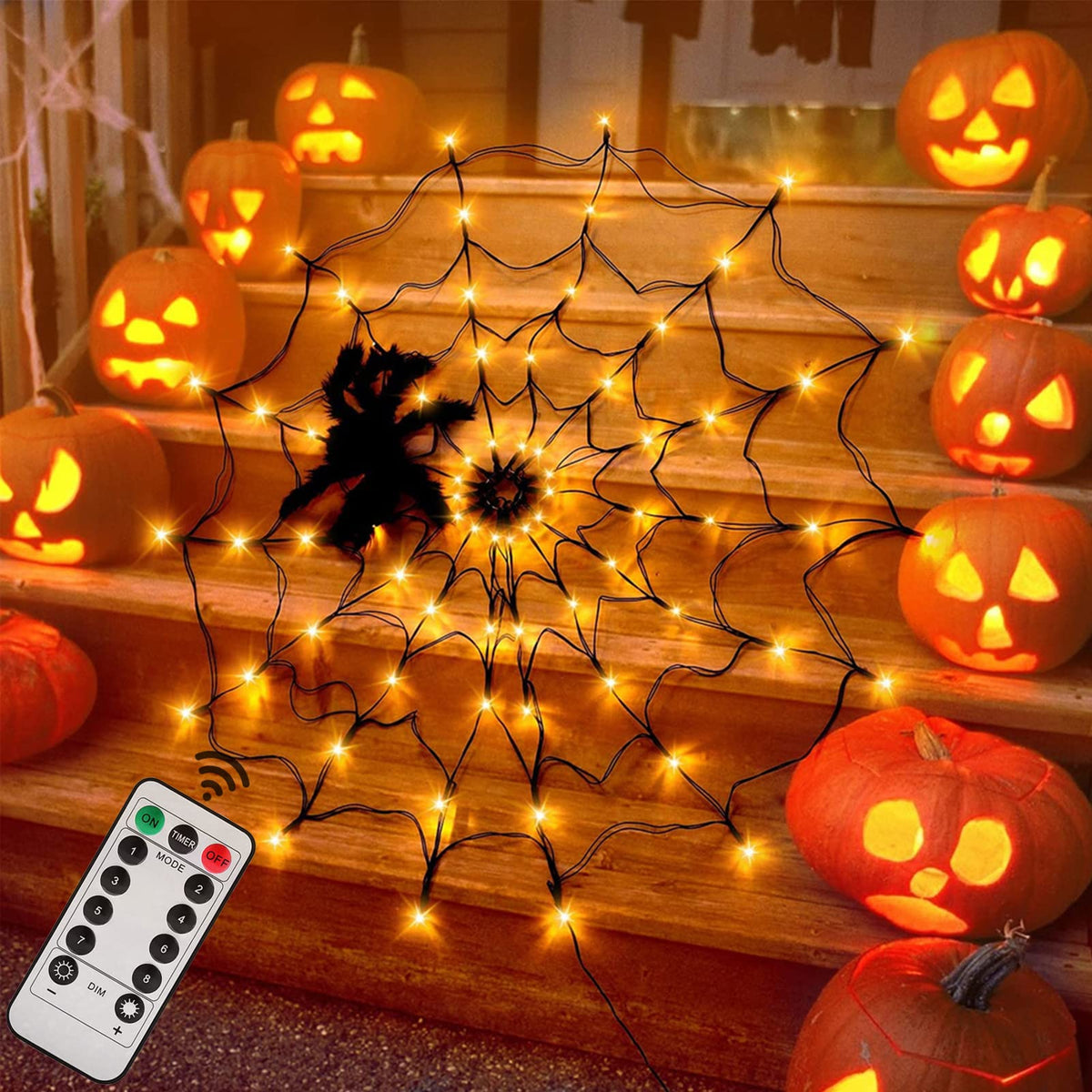 LCHUANG Halloween Decorations Lights Spider Web Lights - Orange