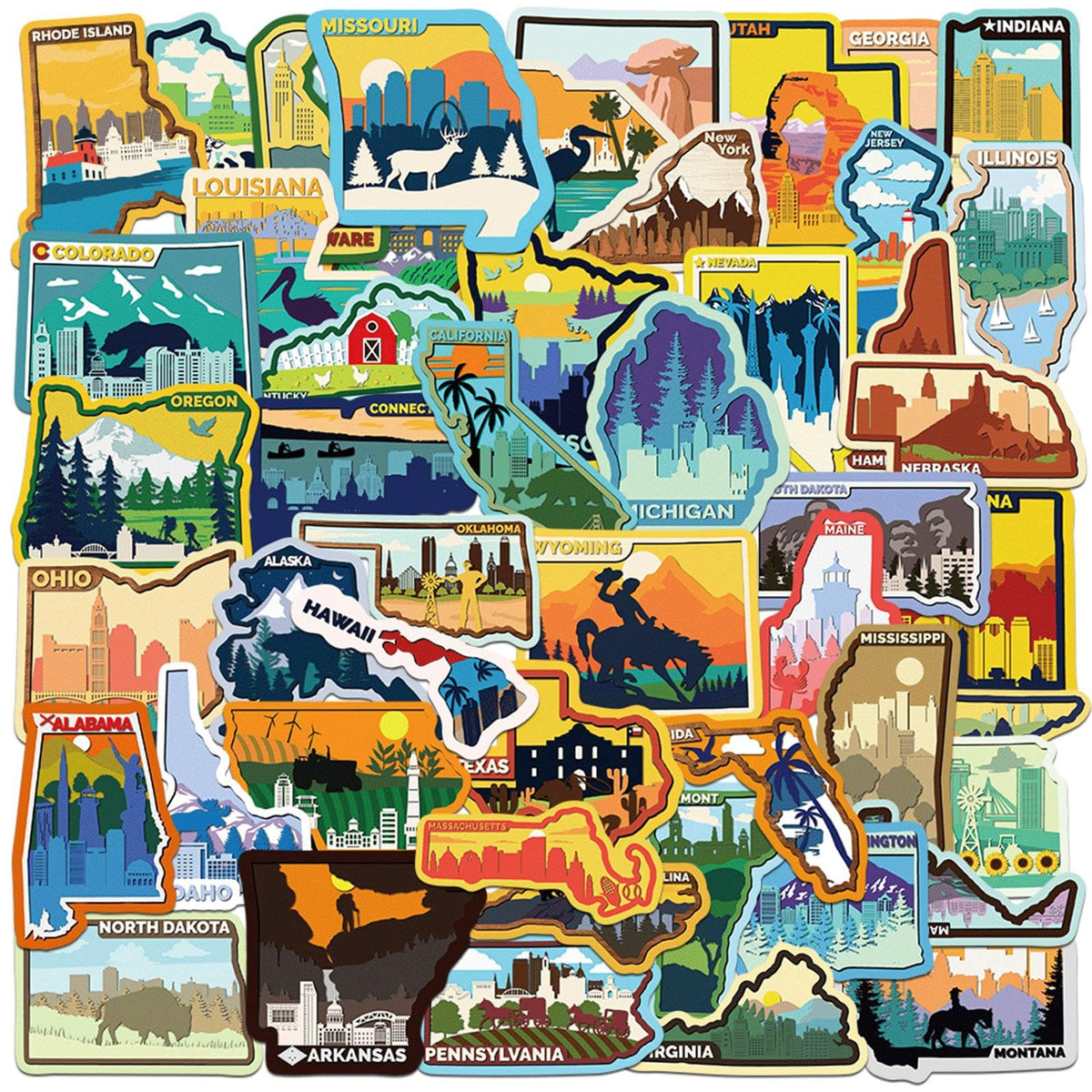 100PCS US States Stickers,Cool Travel Stickers,Waterproof Vinyl Stickers for Water