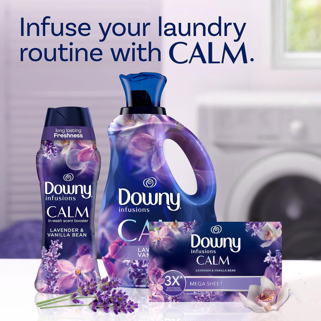 Downy CALM, Mega Dryer Sheets, Laundry Fabric Softener, Lavender and Vanilla Bean, – 130 Count