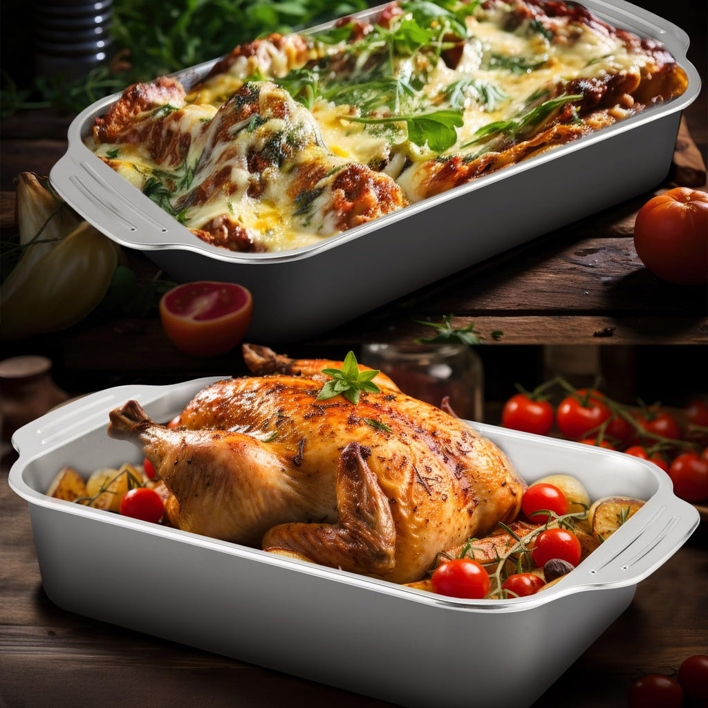 Funnymoom 2 Pcs Stainless Steel Cake Pan with Handle - 13" X 9" X 3.35" view 1