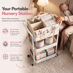3 Tier Rolling Diaper Caddy Cart - Off-white view 2