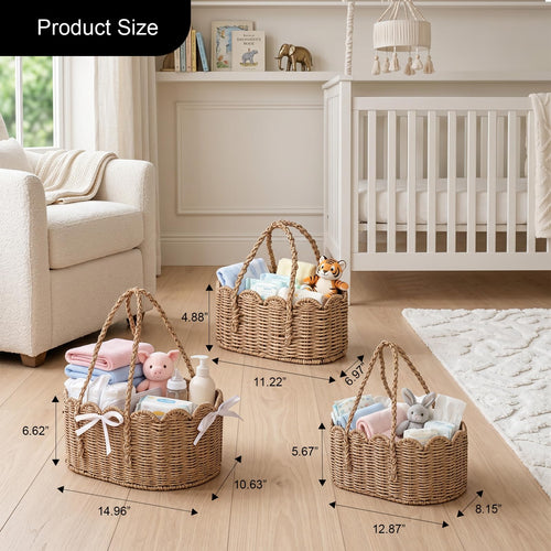 3 Set Wicker Diaper Caddy Organizer,Paper Rope Storage Baskets Nursery Bin (additional view 1)