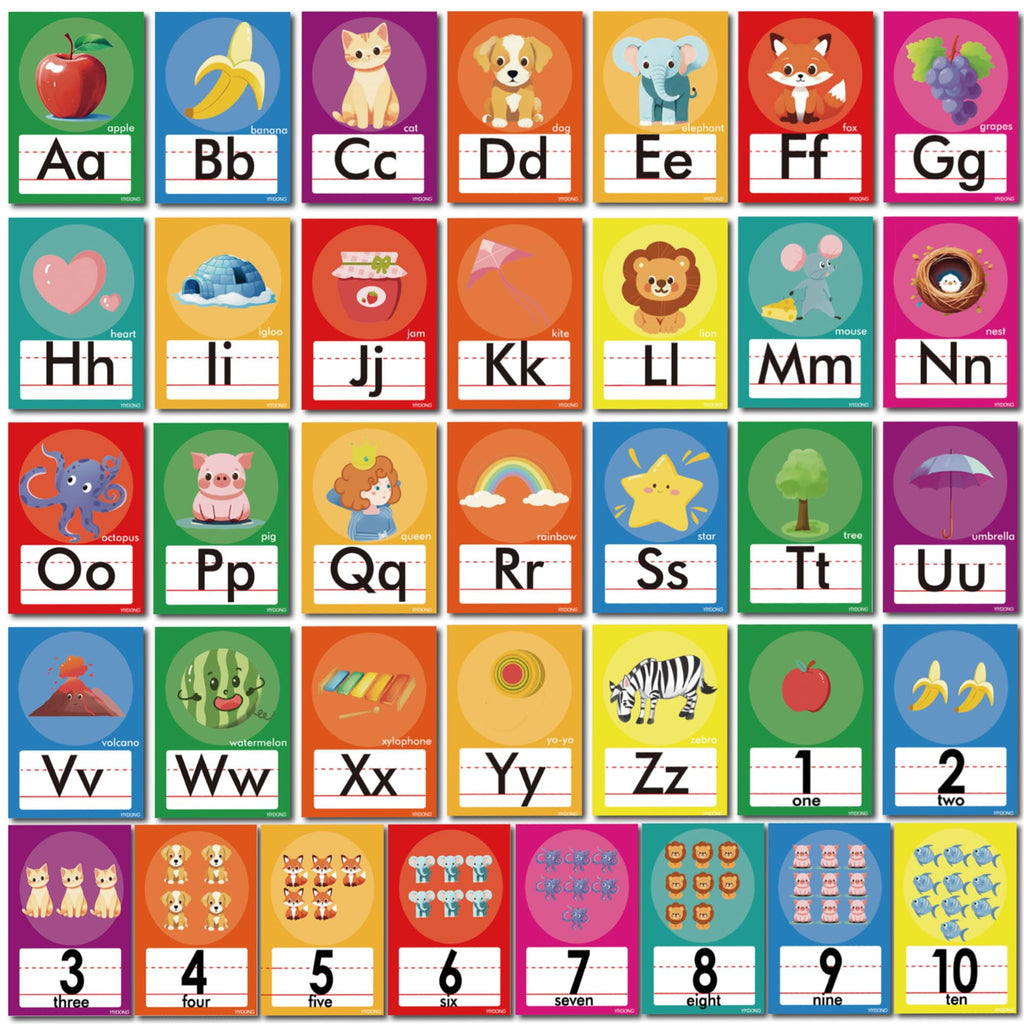 YIYDONG 36 Pieces Alphabet Number Posters Bulletin Board - Bright Colors view 1