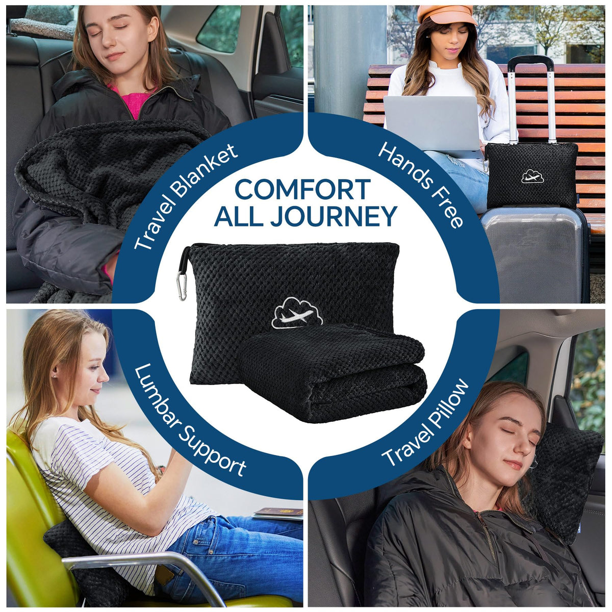 BEDELITE Travel Blanket with Bag, Jacquard Fleece Blanket 65"x40" - Black view 2