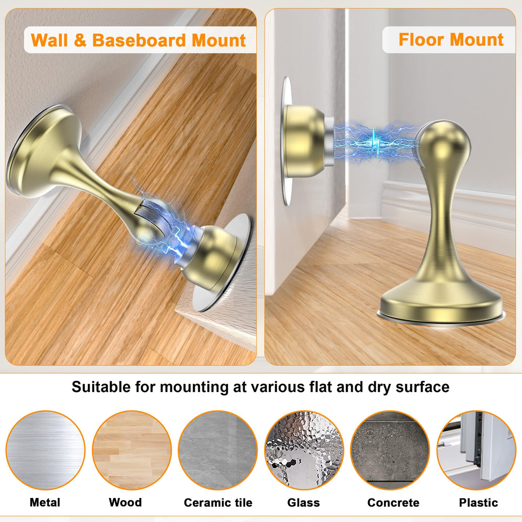 Crosize Magnetic Door Stoppers 2 Pack, Stainless Steel Door Stops, – Gold