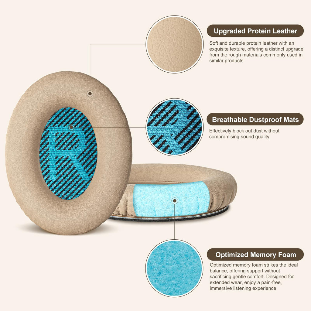 Aurivor Replacement Ear Pads for Bose QuietComfort QC35 QC25 QC15 QC2 Headphones - Beige view 2