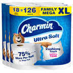 Charmin Ultra Soft Cushiony Touch Toilet Paper, 18 Family Mega XL = 126 Regular Rolls, 2-Ply, – White (P_15198) (Pack of 18)