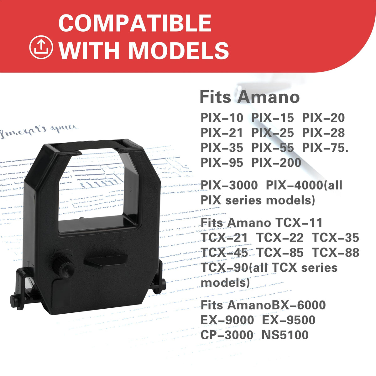 Amano Time Clocks Ribbon Replacement Ribbon Fits Amano PIX 10/15/20/21/25/35/28/55/75/95/200/3000/4000 - Black-9pcs view 5