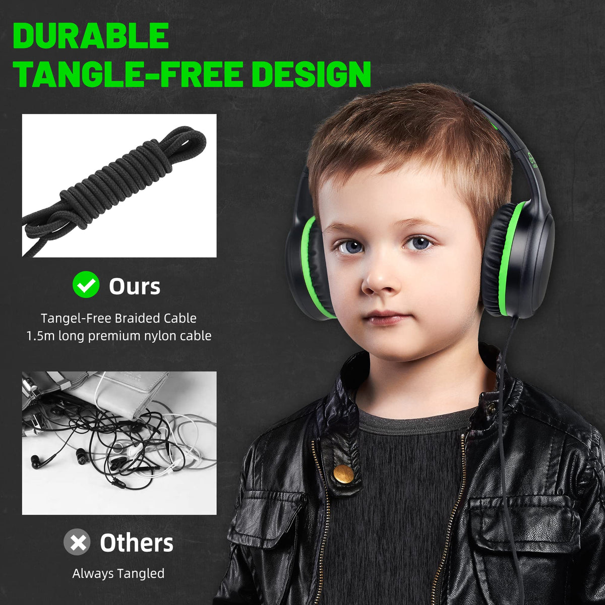 UKELALA U2C Type C Headphones - Black/Green view 5