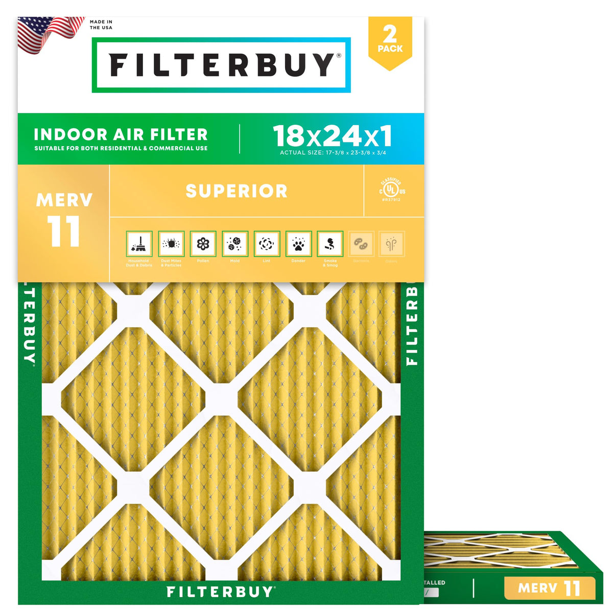Filterbuy 18x24x1 Air Filter MERV 11 Pet & Allergy Defense (2-Pack)