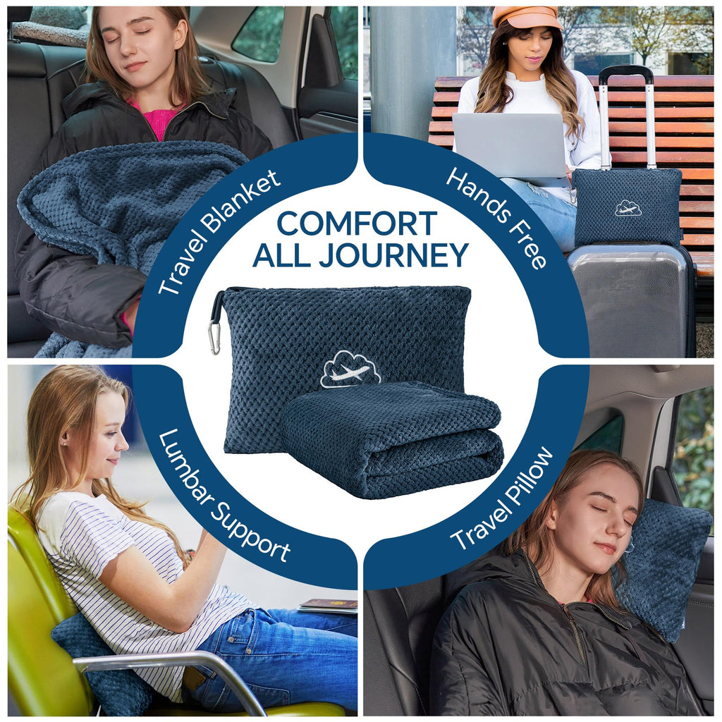 BEDELITE Travel Blanket with Bag, Jacquard Fleece Blanket 65"x40" - Navy view 2