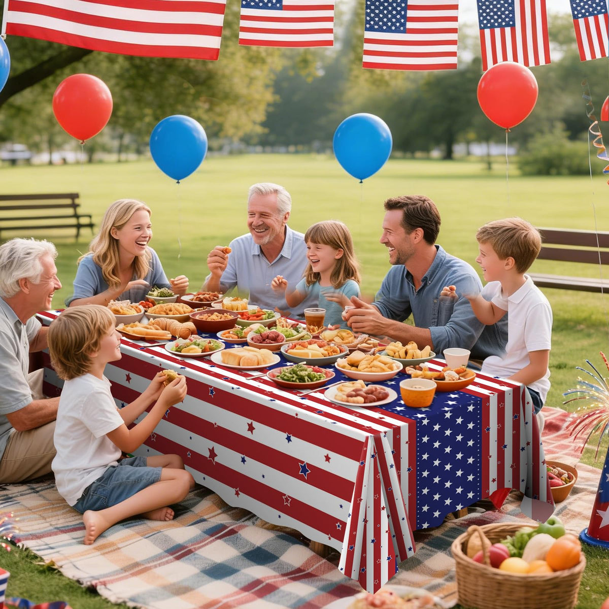 CXPSINC 54 Inch Plastic Table Cover Roll Disposable Tablecloth with Slide Cutter - American Flag / 3600" x 54" (Rectangular) view 6