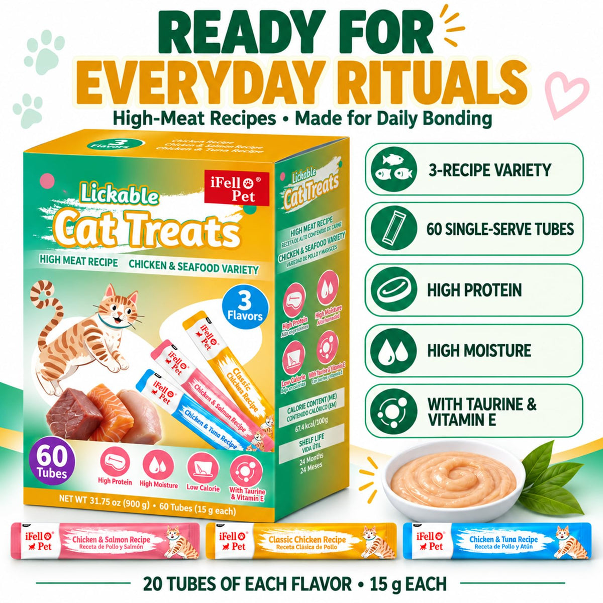 IFELLO PET High-Meat Lickable Cat Treats Variety Pack – Real Chicken & Seafood – Smooth (additional view 6)