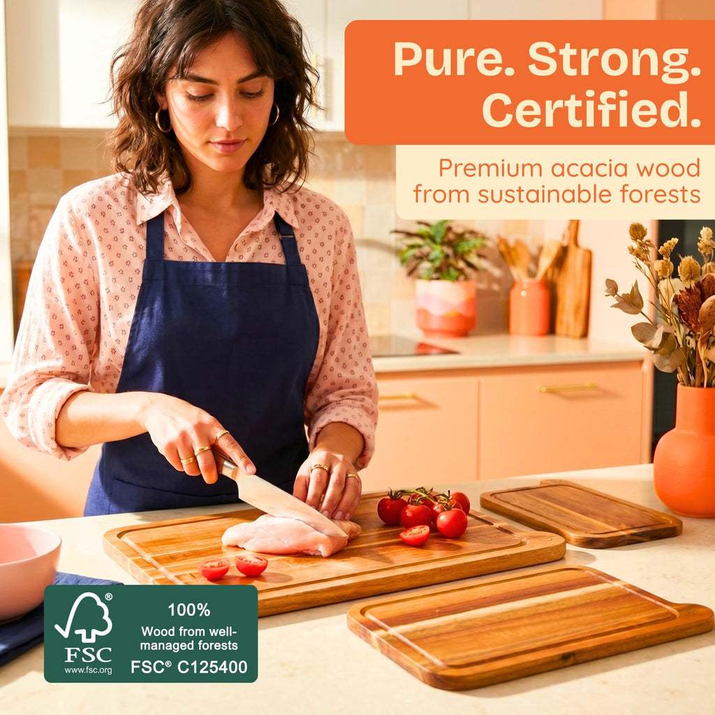 Ziruma Non-Toxic Acacia Cutting Board Set of 3, Mineral Oil Free, Plastic Free (ZAWDCBTRNH)