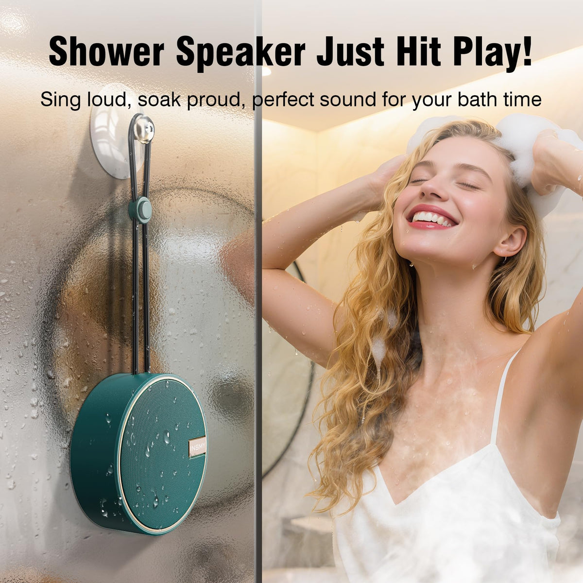 INSMY C12 IP67 Waterproof Shower Bluetooth Speakers,Portable Small Speaker - Teal view 3