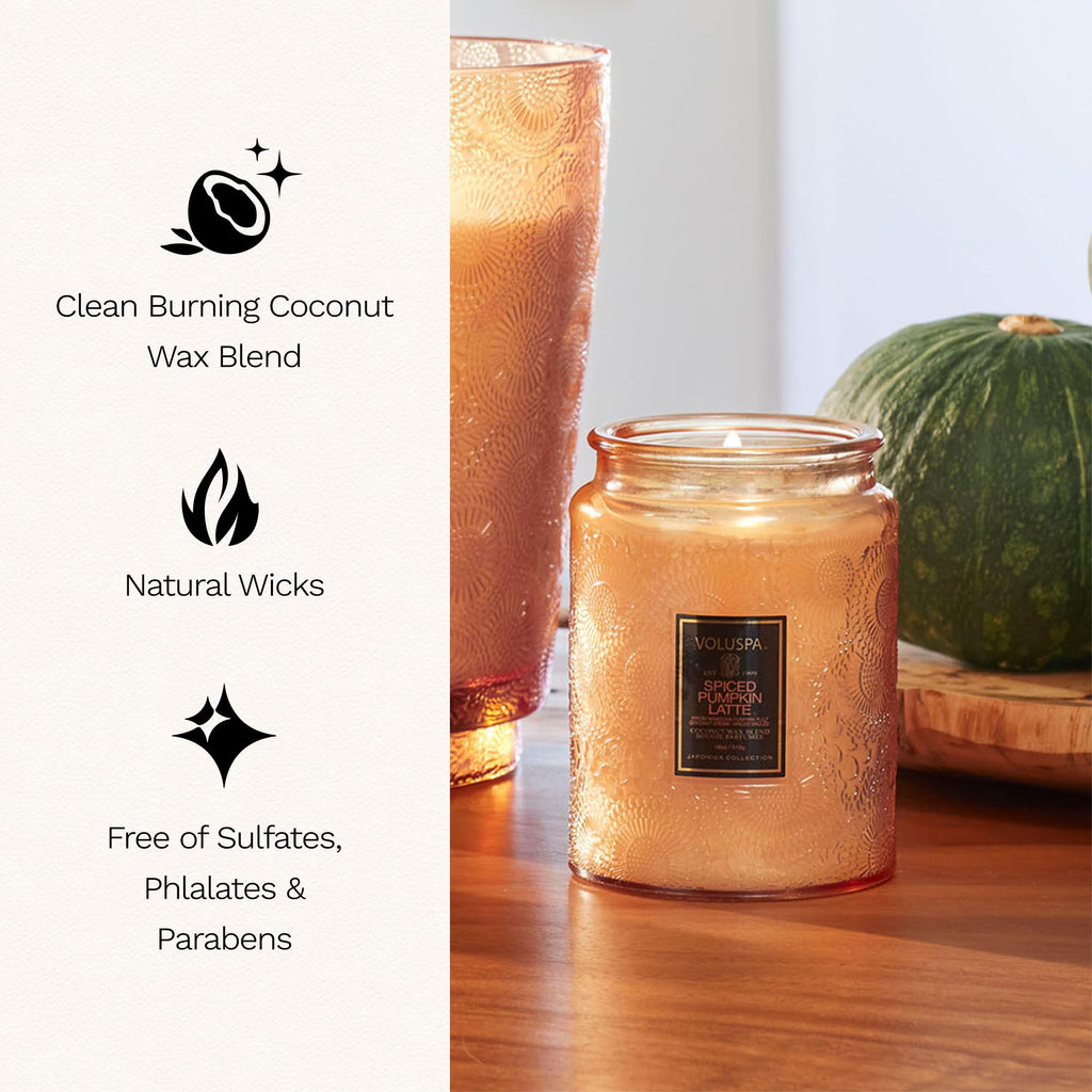 Voluspa Large Scented Candle Jar 18 Oz, 100 Hr Burn - 21 - Spiced Pumpkin Latte view 3