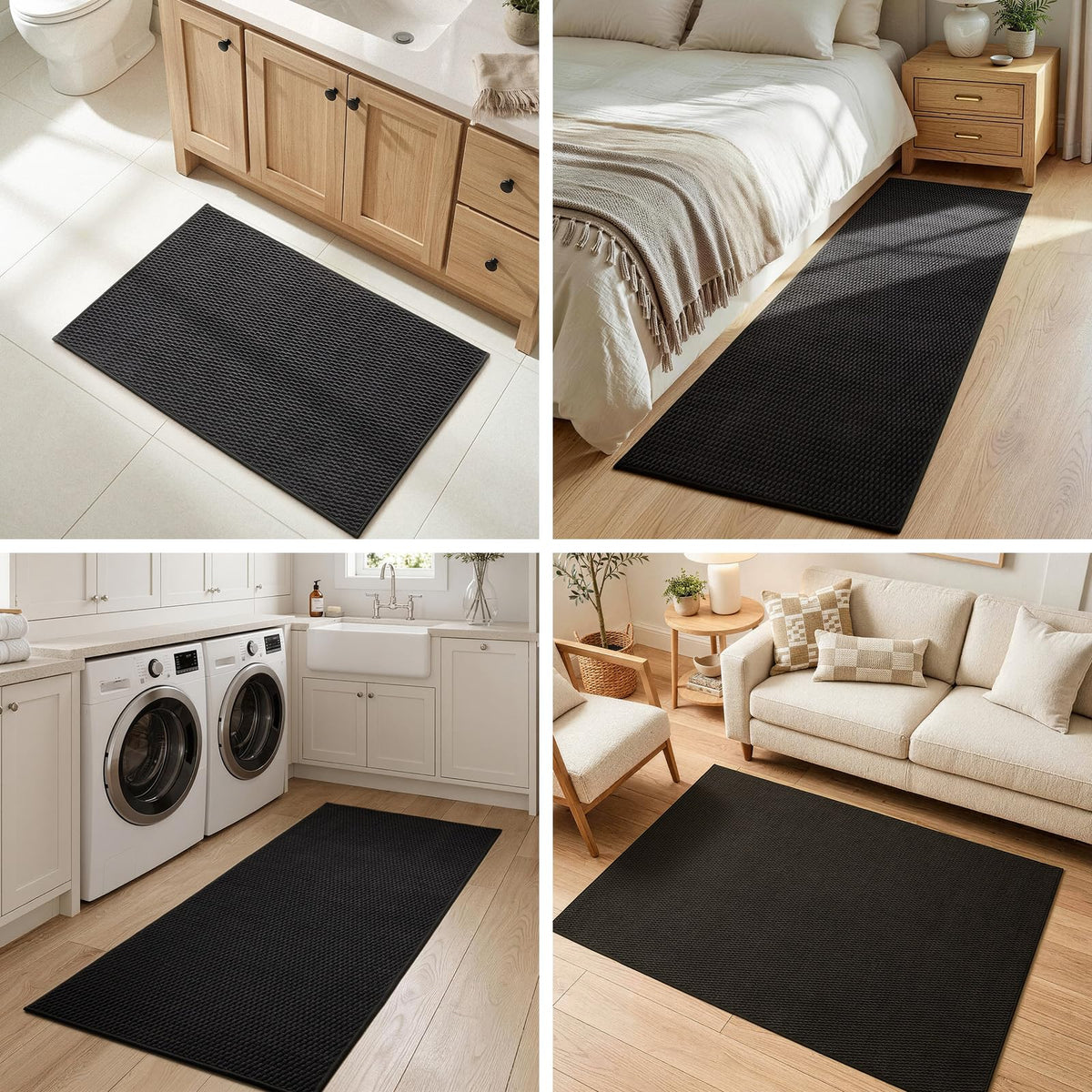 Sunfly Runner Rug with Non Slip Rubber Backing - Black / 2' x 3' (Rectangular) view 9