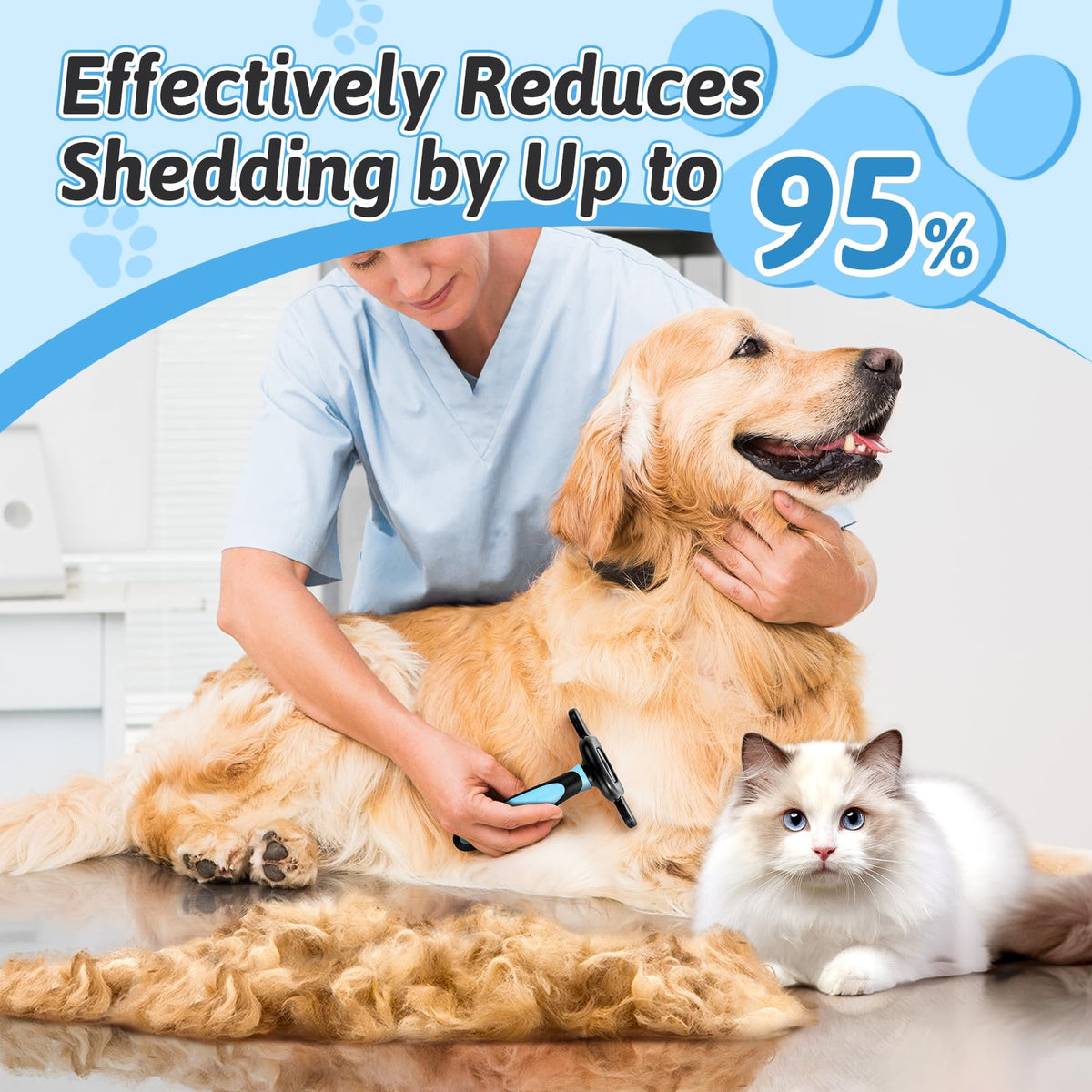 MIU COLOR Pet Grooming Brush Deshedding Tool for Dogs & Cats - Blue / Long Hair view 2