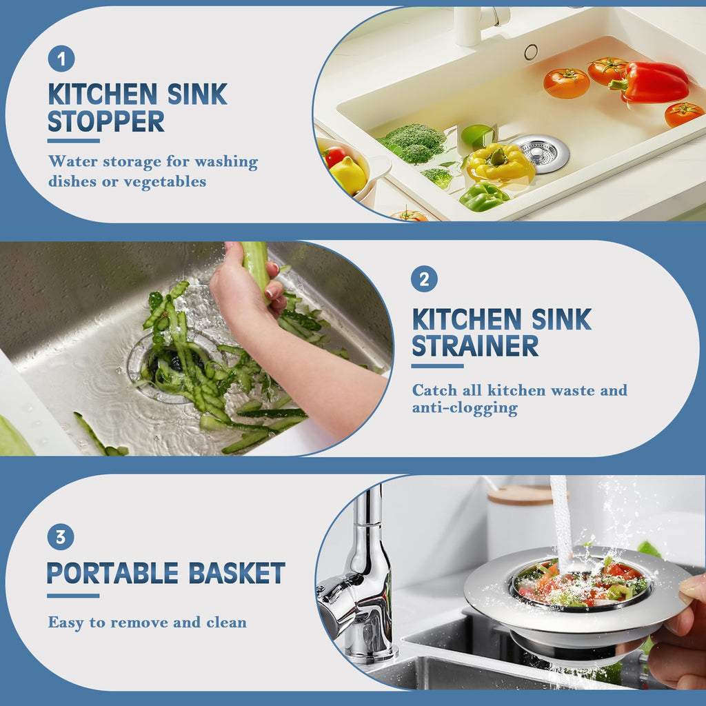 tgosomt Kitchen Sink Drain Strainer and Stopper - Chrome / 1 Pack view 5