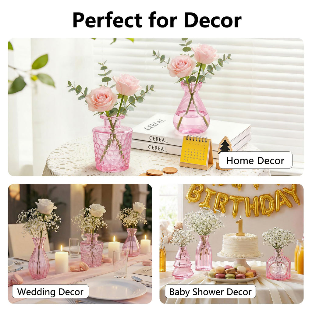 RUCKAE 22 Pack Pink Glass Bud Vases,Vintage Small Flower Vases for Centerpieces,Assorted (additional view 3)
