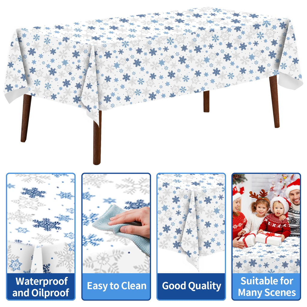 CXPSINC 54 Inch Plastic Table Cover Roll Disposable Tablecloth with Slide Cutter - Christmas Blue Snowflake / 1200" x 54" (Rectangular) view 2