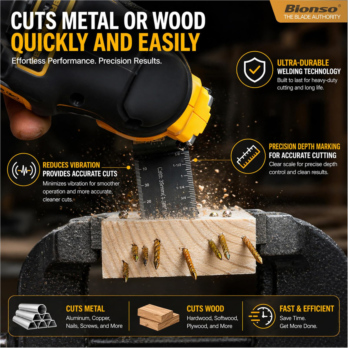 Bionso 35PCS Oscillating Tool Blade Cuts Wood and Metal, Sharp and Durable Titanium Multitool Blades, Multi Tool Blades (Pack of 35)