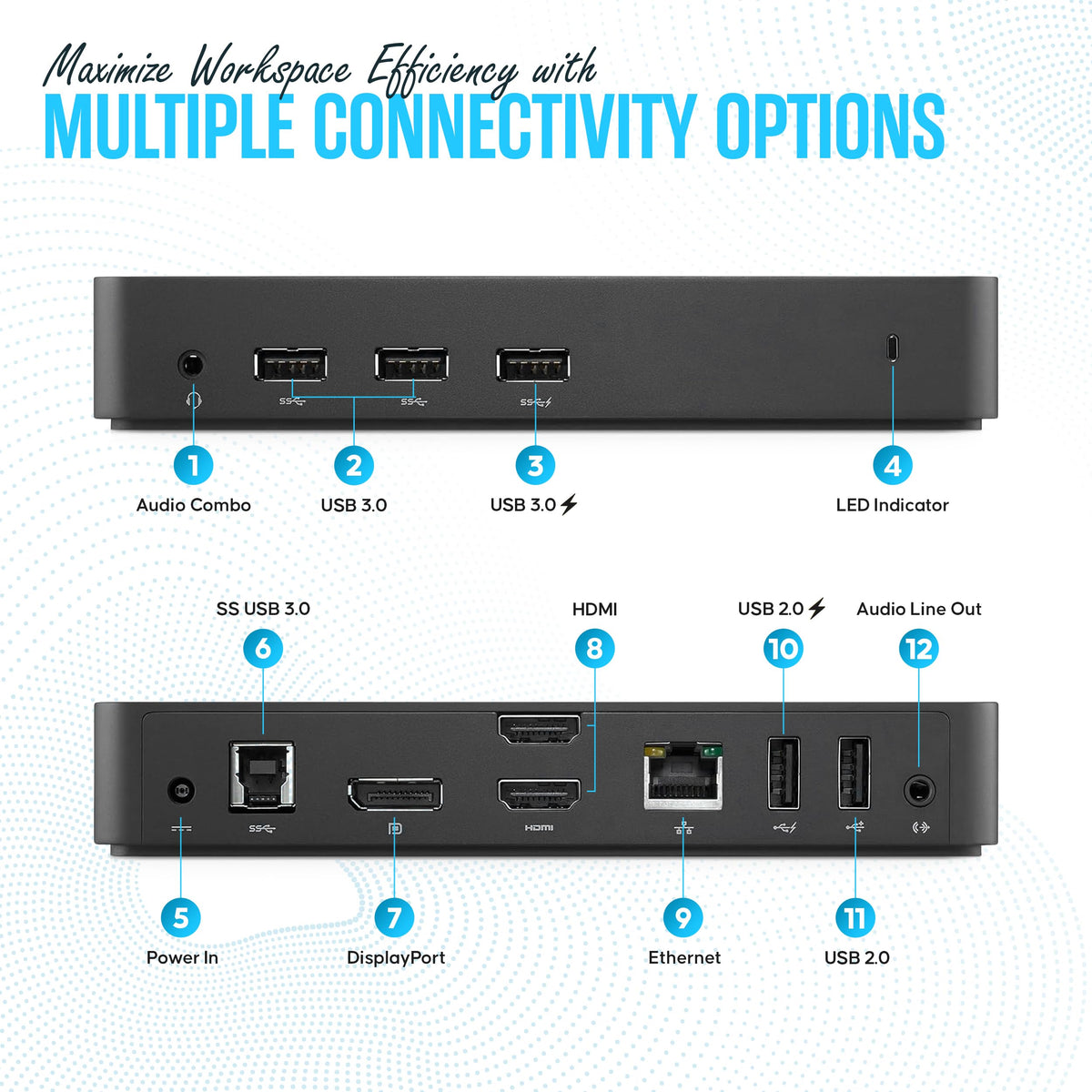 Koncept Dell D3100 USB 3.0 Docking Station, 65W 4K Triple Display Dual Monitor Dock