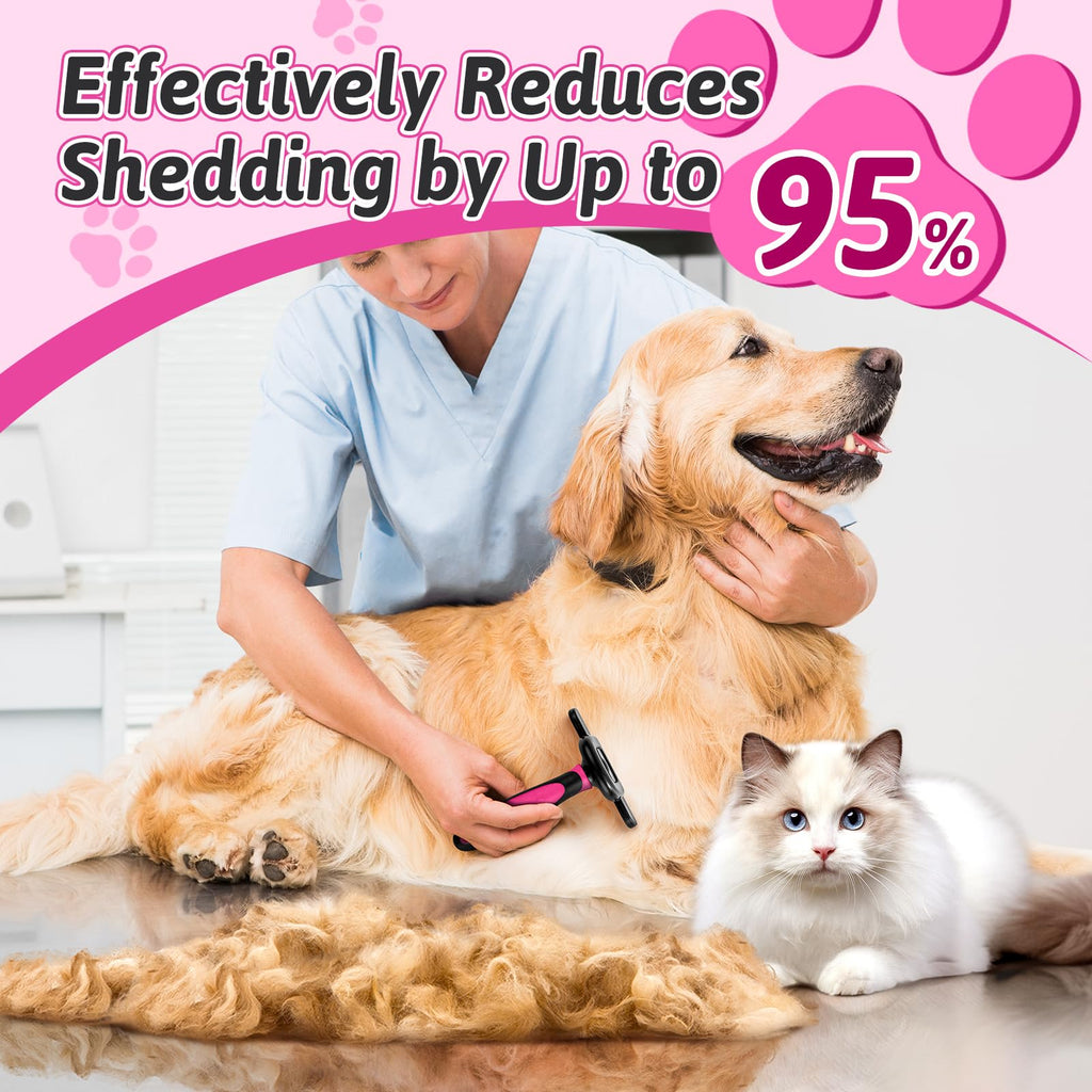MIU COLOR Pet Grooming Brush Deshedding Tool for Dogs & Cats - Hot Pink / Long Hair view 2