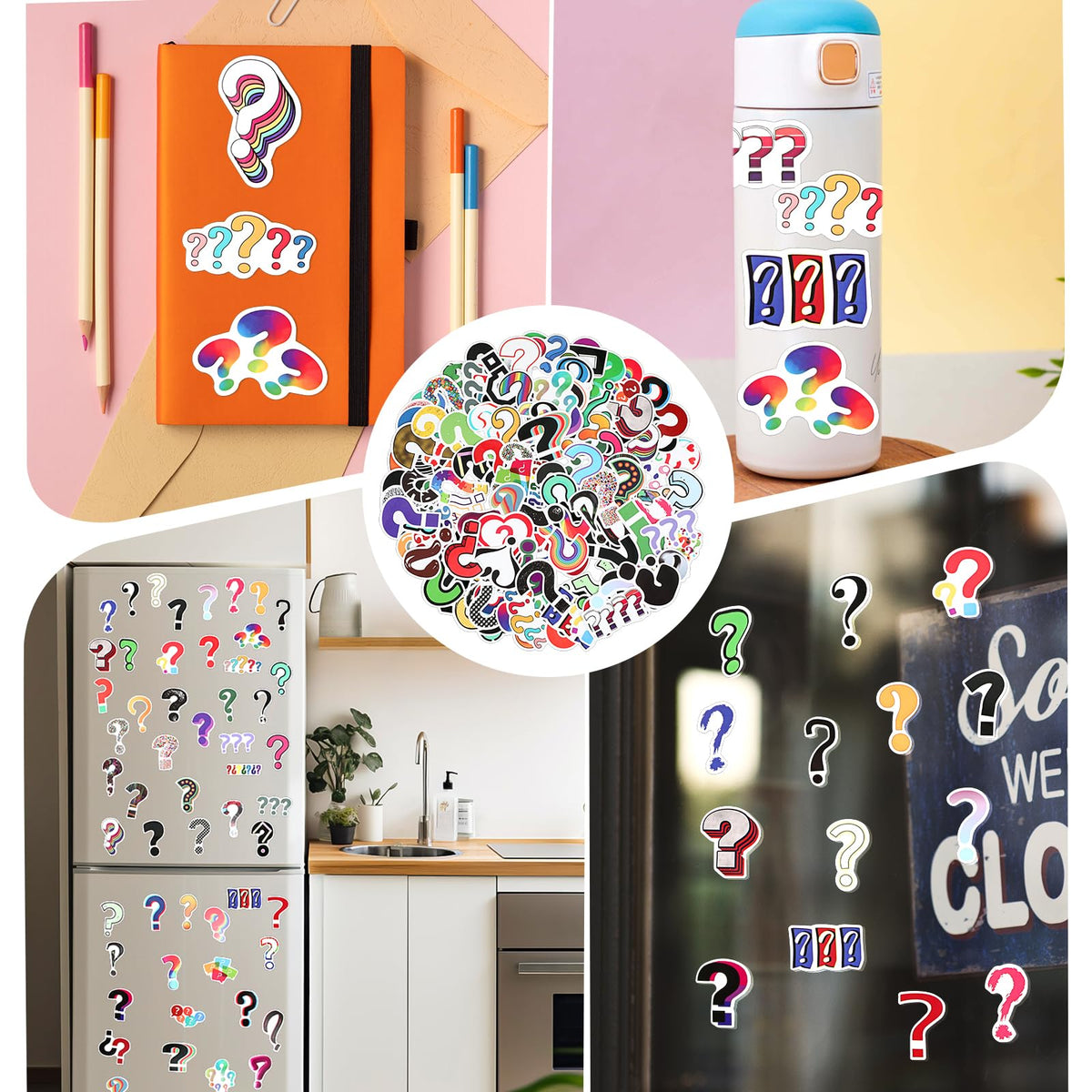 GEEHUA 120pcs Question Mark Stickers, Question Mark Waterproof Self Adhesive Vinyl Stickers for Question Marks Decal (Pack of 120)