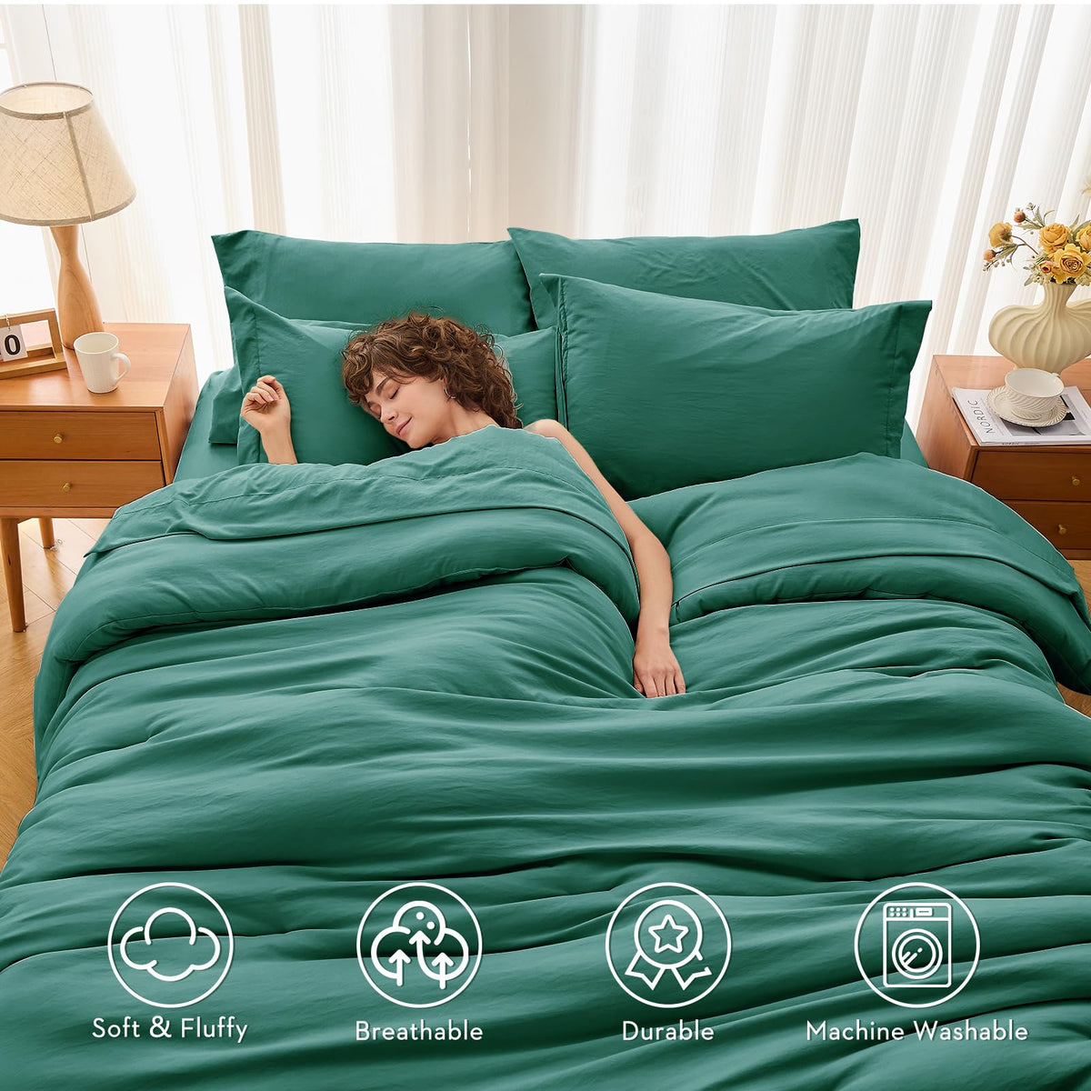 MUXHOMO 7 Pieces Comforter - Emerald Green / Queen(88"x 88") view 2