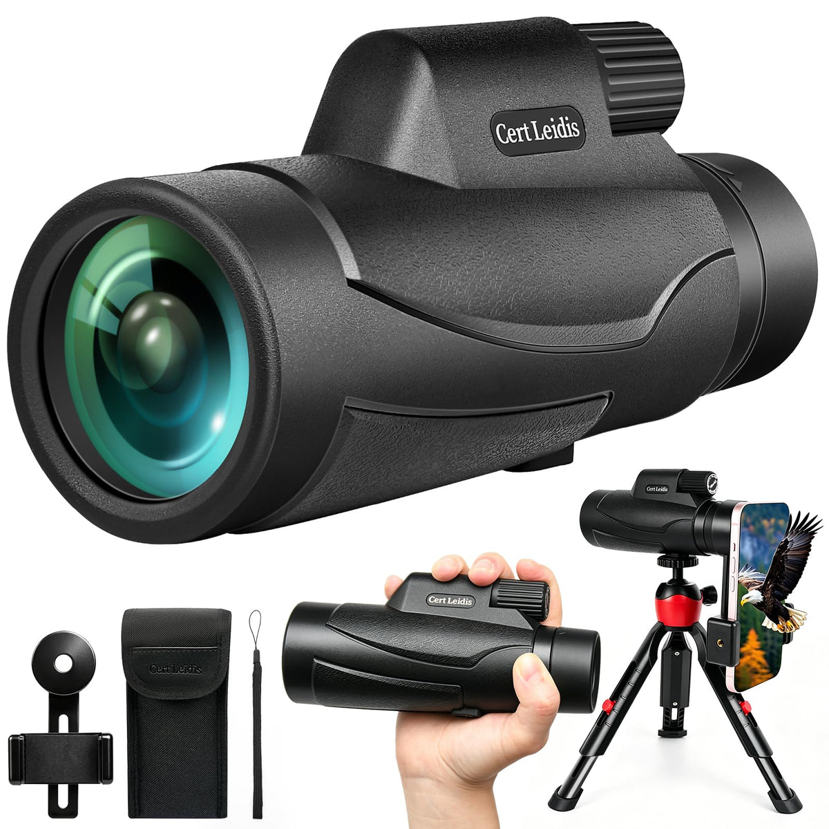 Cert Monocular Telescope for Adults with Tripod & Phone Adapter - Black-1040