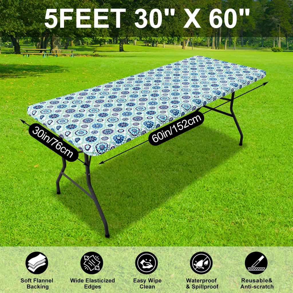 Smiry Rectangle Table Cloth, Waterproof Plastic Table Cover - Navy & Green / 60" x 30" (Rectangular) view 5
