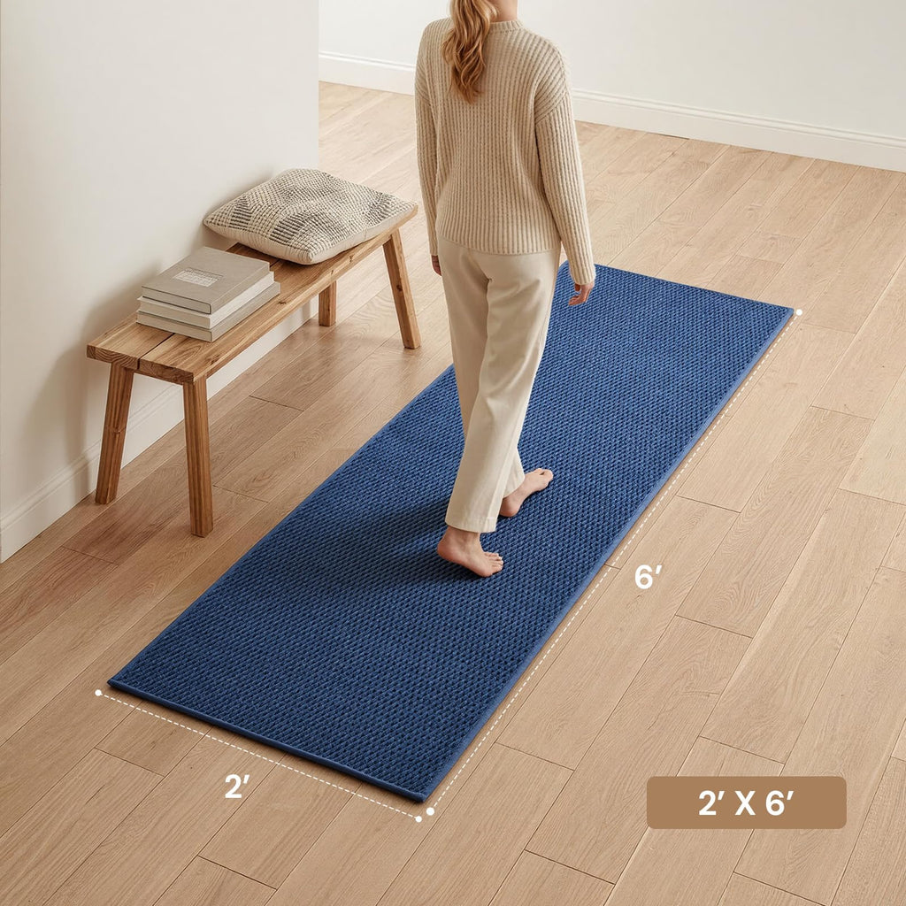 Sunfly Runner Rug with Non Slip Rubber Backing - Navy Blue / 2' x 6' (Rectangular) view 1
