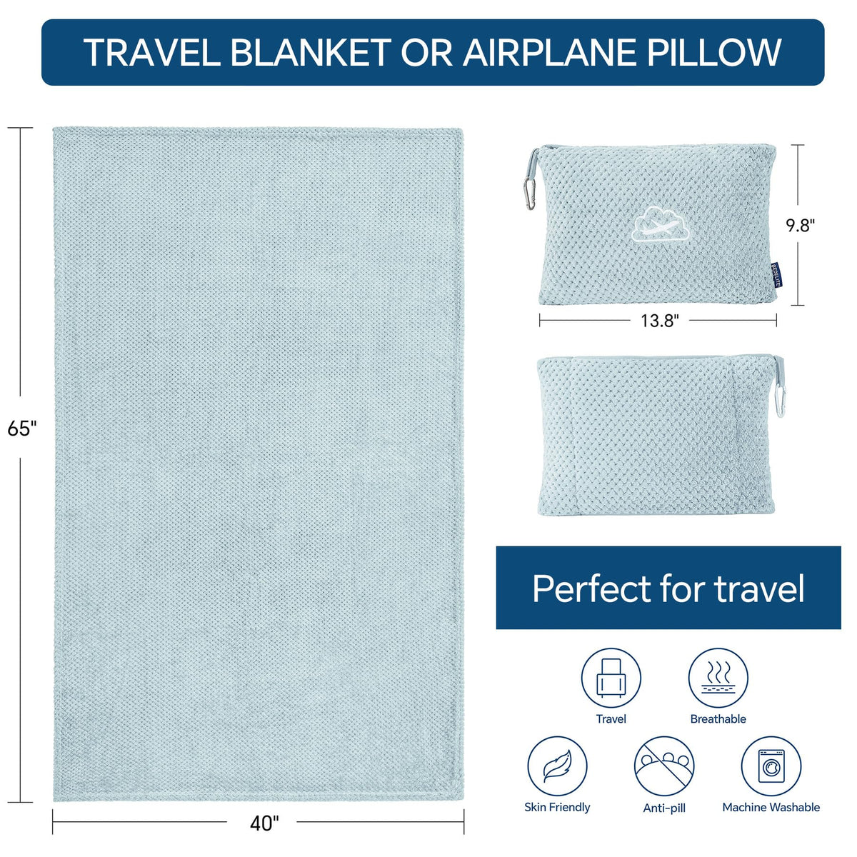 BEDELITE Travel Blanket with Bag, Jacquard Fleece Blanket 65"x40" - Blue view 5