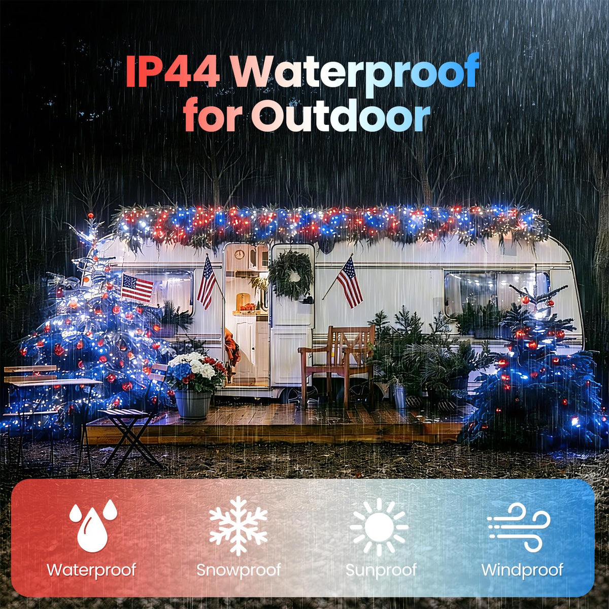 Moettany Solar String Lights Outdoor Waterproof - Red White and Blue view 3