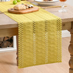 Artoid Woven Farmhouse Hollow Table Runner - Yellow / 12" x 48", Table Runner view 1