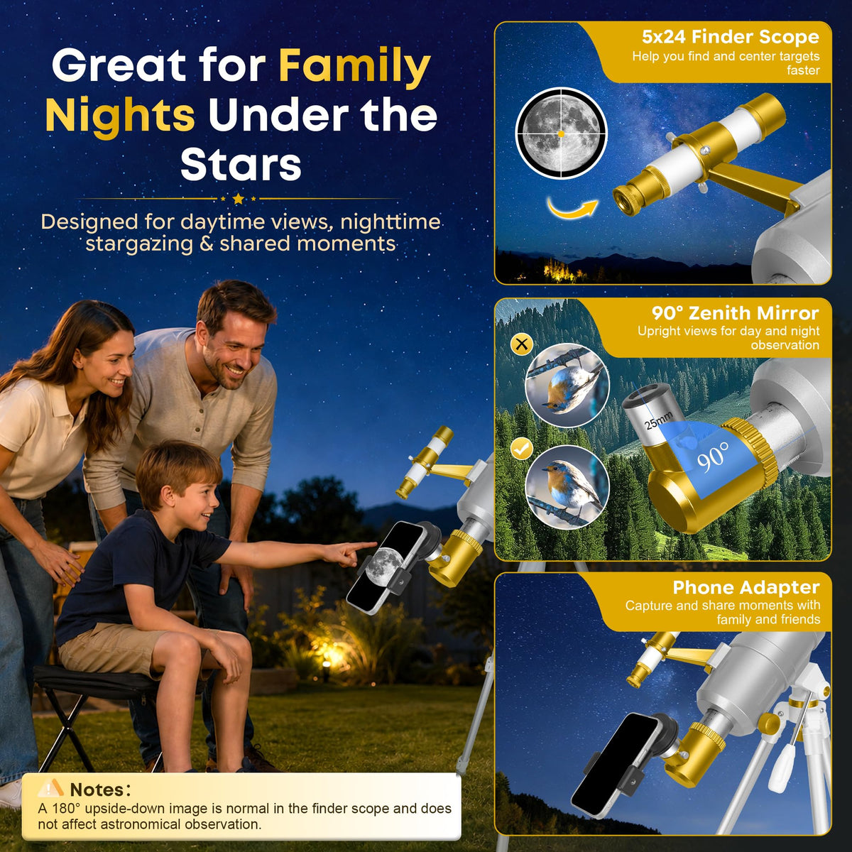 UncleHu 90mm Aperture 600mm Telescope for Adults Astronomy &Kids with Stool (additional view 4)