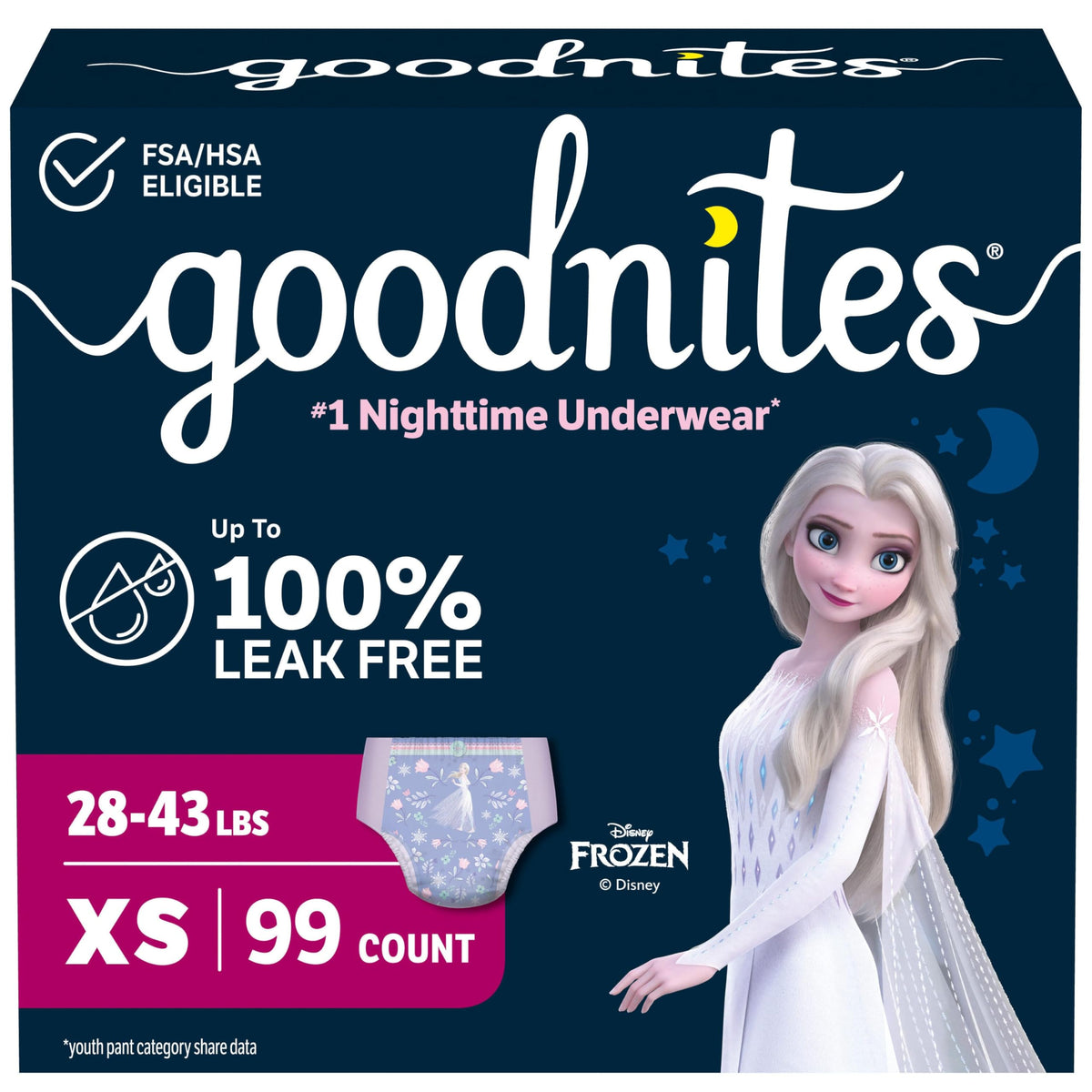 GoodNites Girls Nighttime Underwear, Size Extra – Small, 99 Ct (Pack of 3)