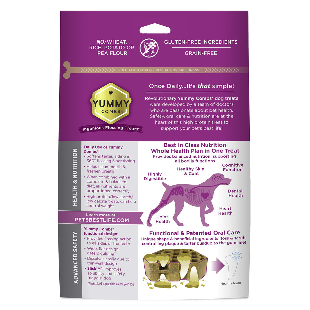 Yummy Combs Dog Dental Treats – Vet VOHC Approved – Delicious Chicken Protein – Removes Tartar with Cleaning Comb Shape