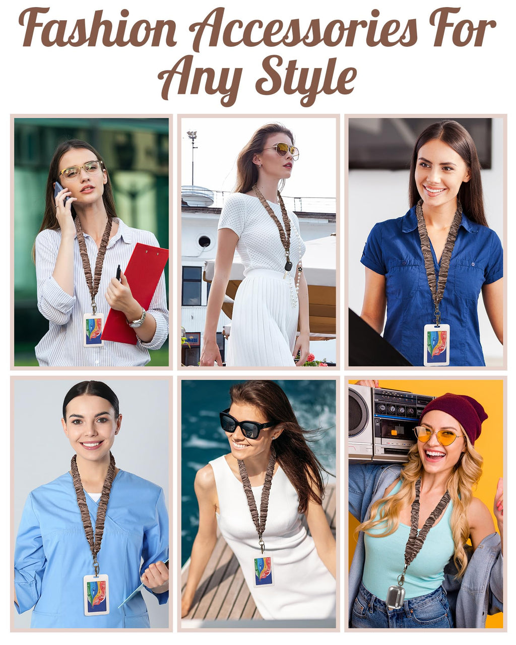 Geyoga Coffee Brown Scrunchie Teacher Lanyard for ID Badge, Stretchy Neck Key Lanyards (additional view 6)