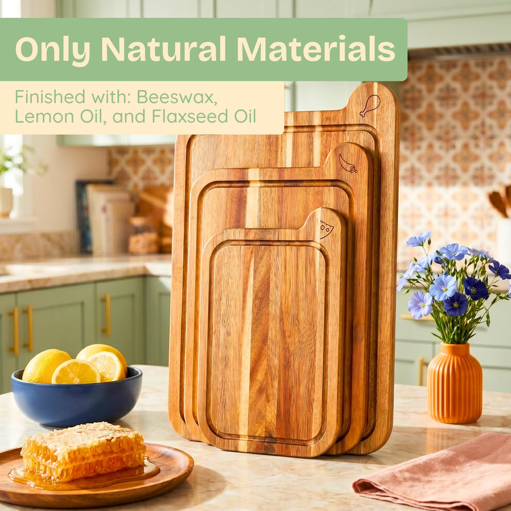 Ziruma Non-Toxic Acacia Cutting Board Set of 3, Mineral Oil Free, Plastic Free (ZAWDCBTRNH)