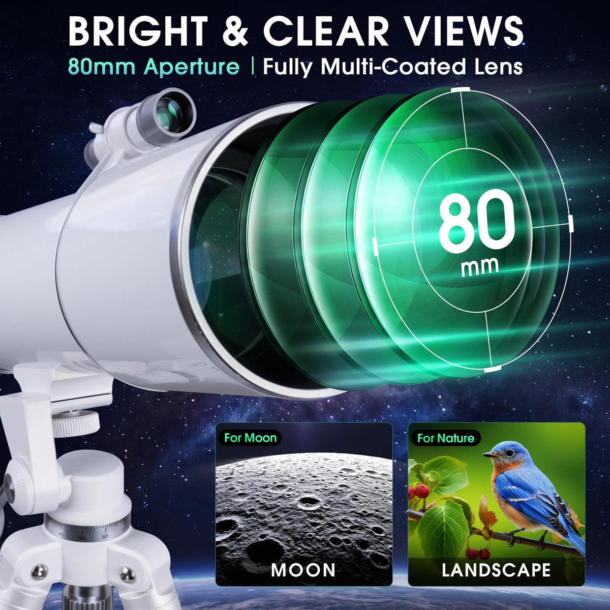 YUANZIMOO 80mm Aperture 500mm Refractor Telescope - view 3