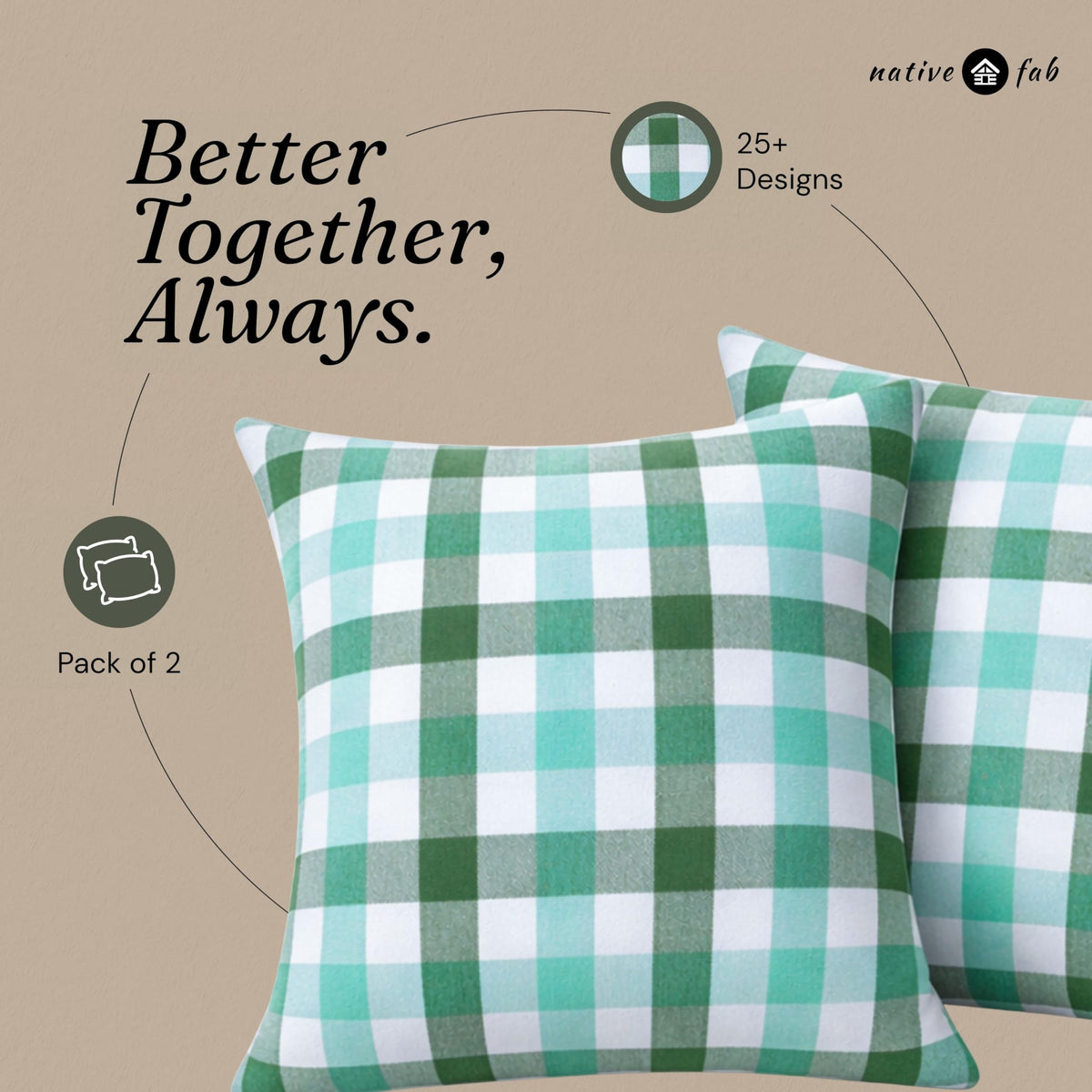 Native Fab Throw Pillow Cushion Cover for Sofa Couch Bed Comfort - Gingham Coastal Seafoam & Mint Green / 16" x 16" (Pack of 2) view 3