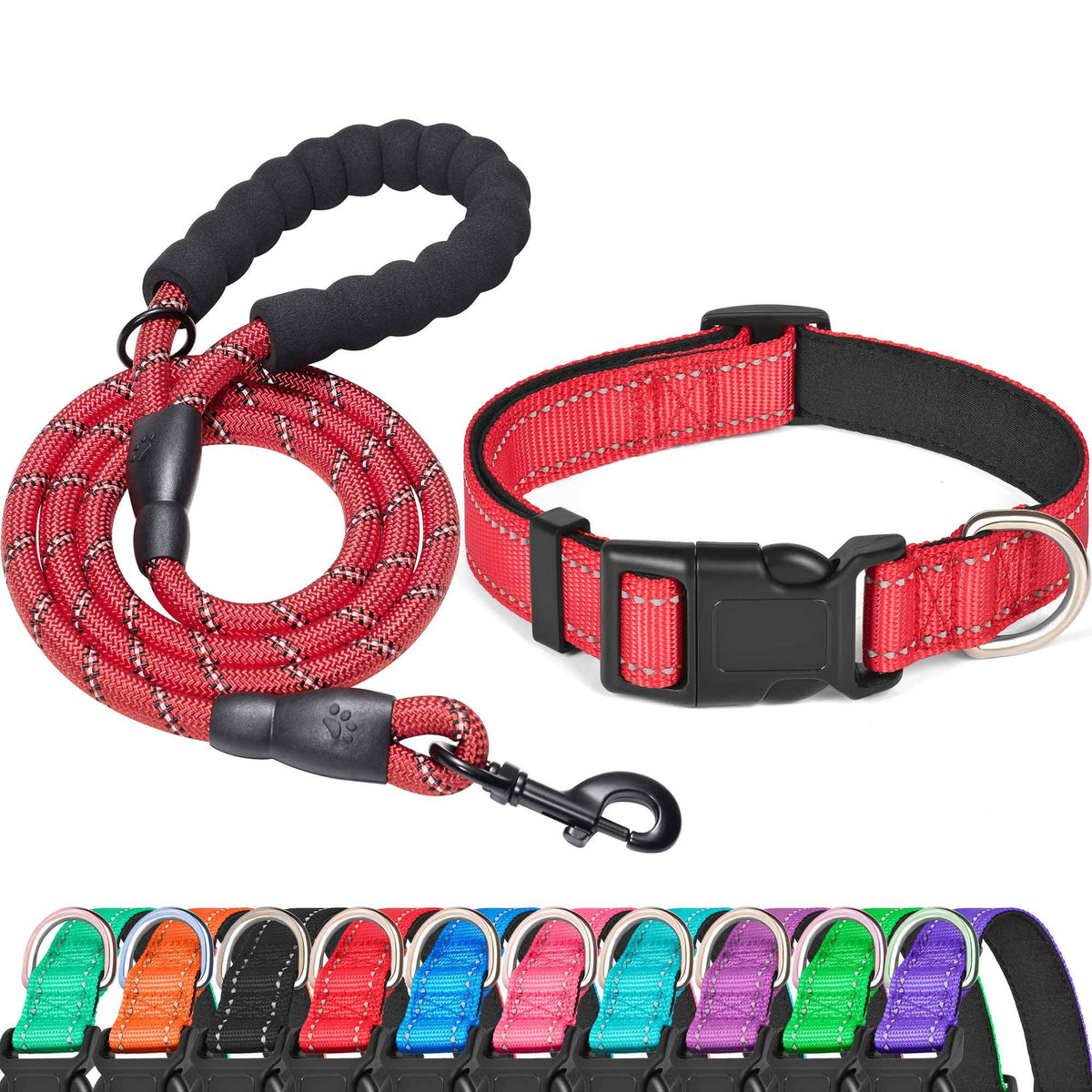 Ladoogo Reflective Dog Collar Padded with Soft Neoprene - Red / X-Small