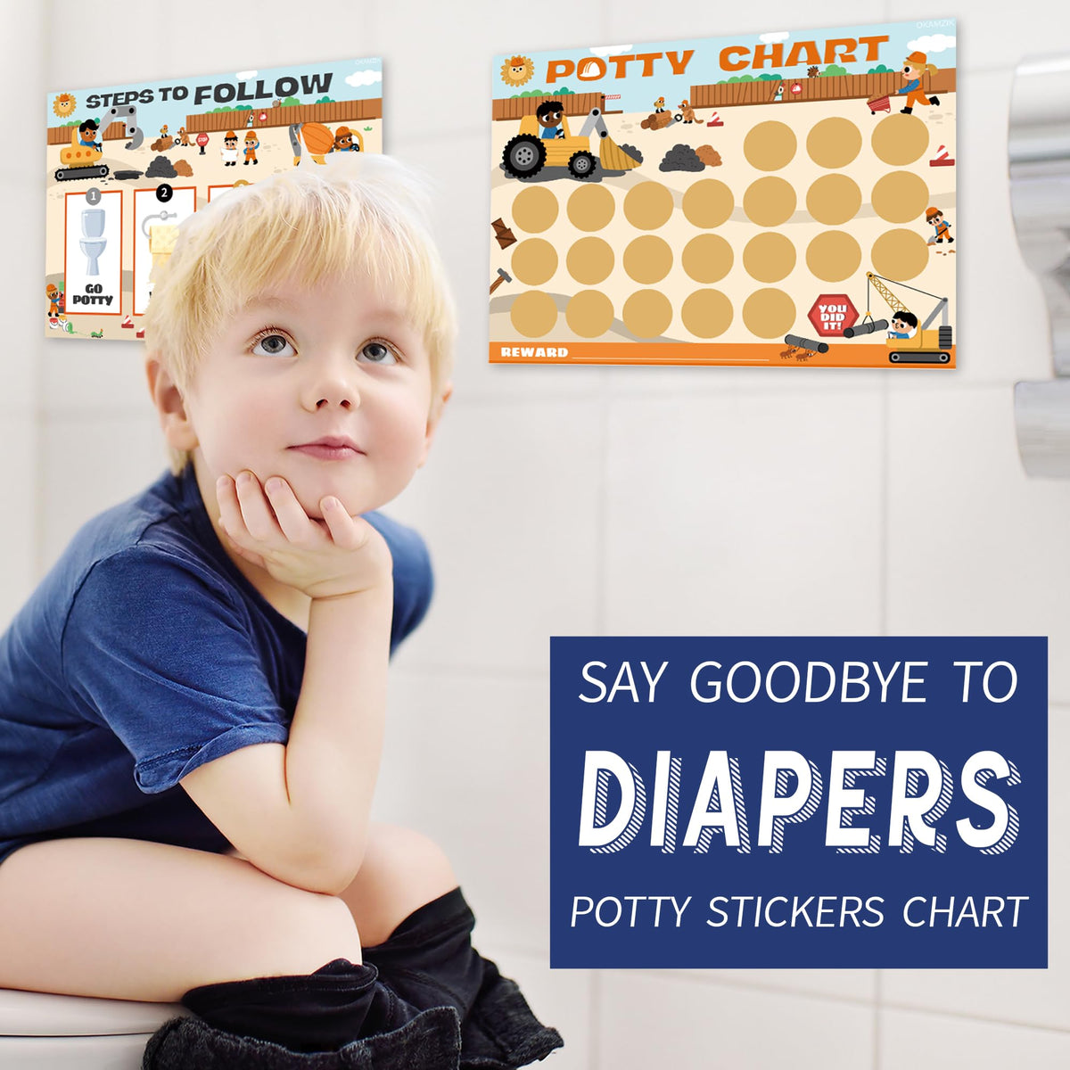 Potty Training Chart for Boys, Construction Theme, 8.3 x 11.2 inches, 10 Pack Chart with (additional view 2)