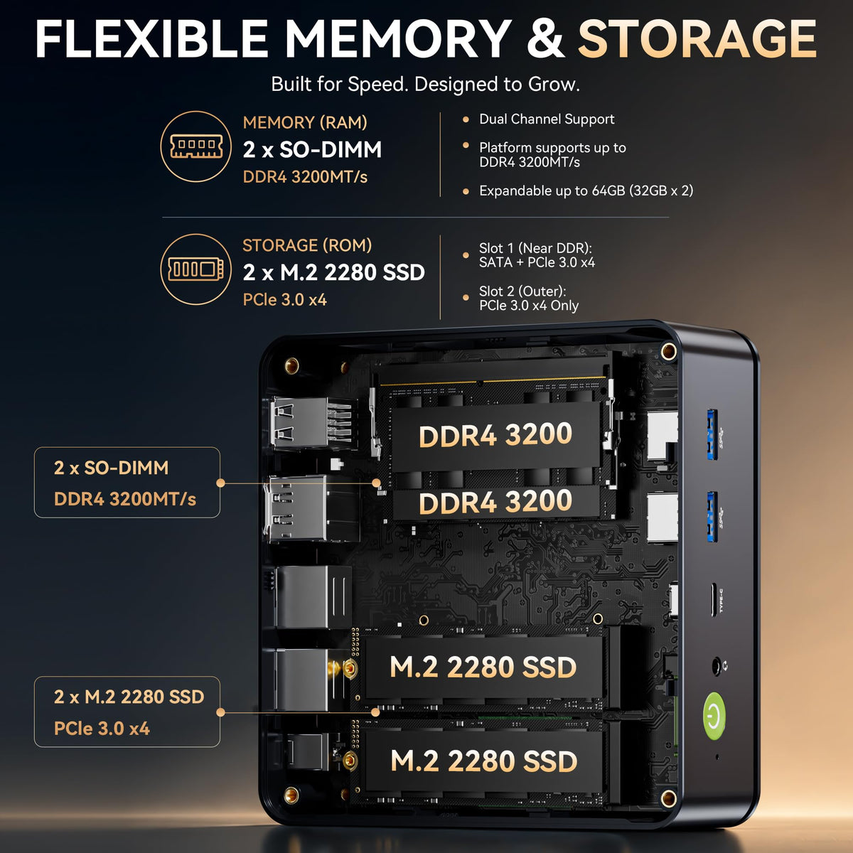 GMKtec M5S Gaming PC Mini Desktop Computer Ryzen 5400U 16GB DDR4 512GB SSD (additional view 3)