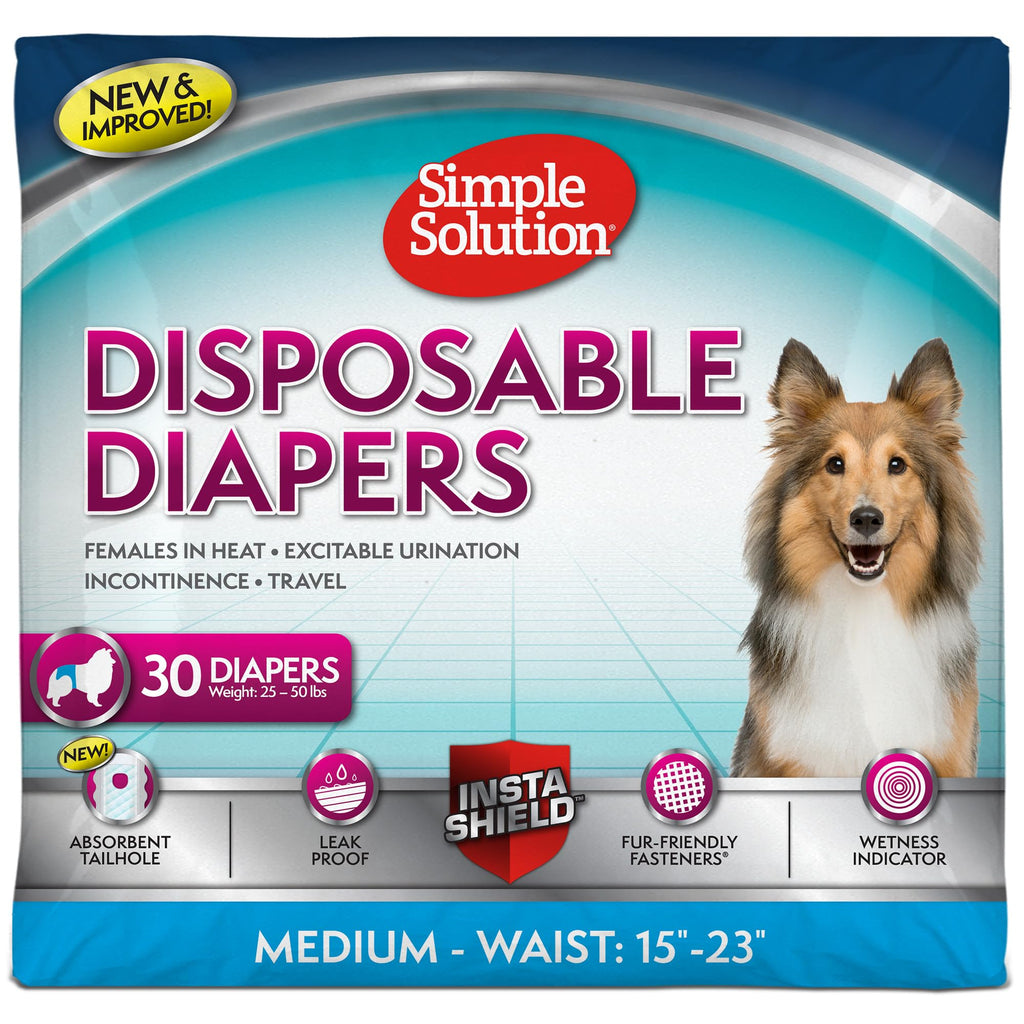 Simple Solution Female Dog Diapers, Disposable Dog Diapers, M, – 30 Count (10657-12PONL)